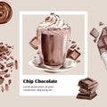 Chocolate watercolorÃÂ ingredients, making chocolate drink, illustration design